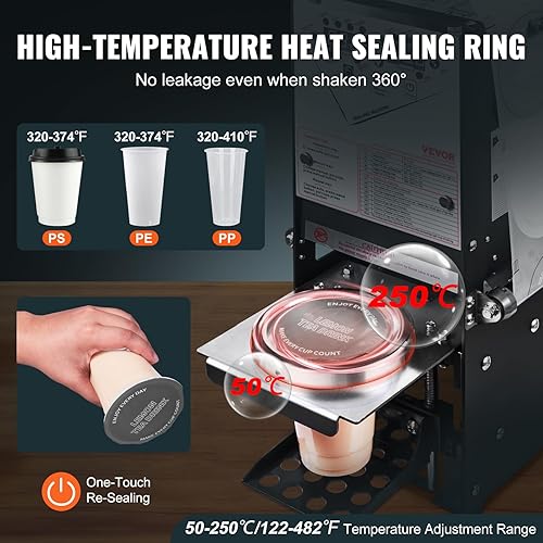 Miniatura 3 de VEVOR Máquina selladora de tazas, máquina selladora de tazas completamente automática, máquina selladora Boba 500-650 tazasH para tazas de 7.480 in