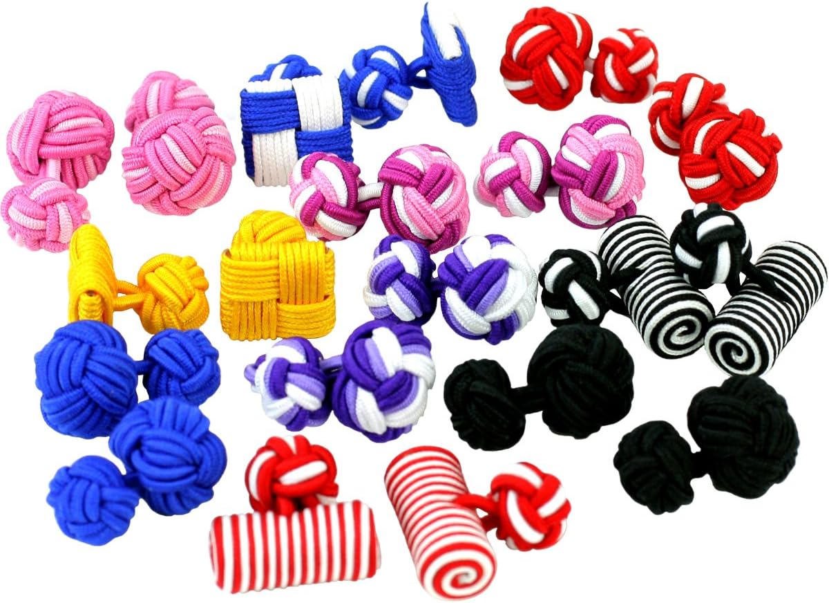 10 Pair Multicolor Silk Knot Cufflink Gift Set in Presentation Box