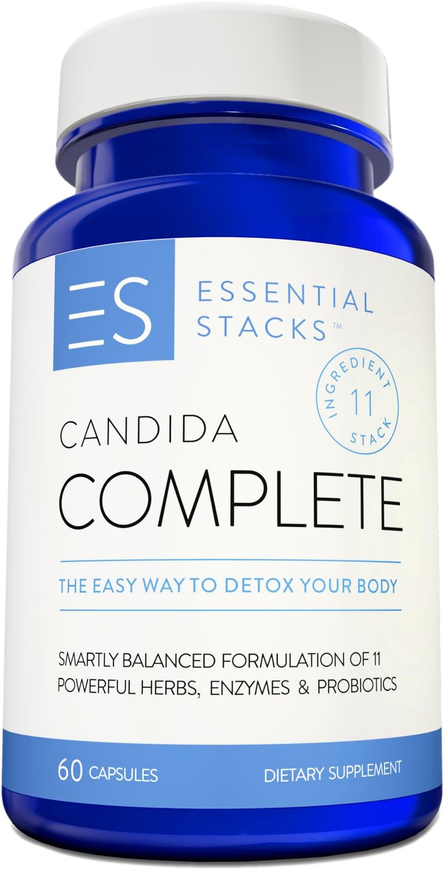 Essential Stacks 11-In-1 Candida Cleanse Support Supplement with Herbs, Enzymes & Probiotics For Women & Men