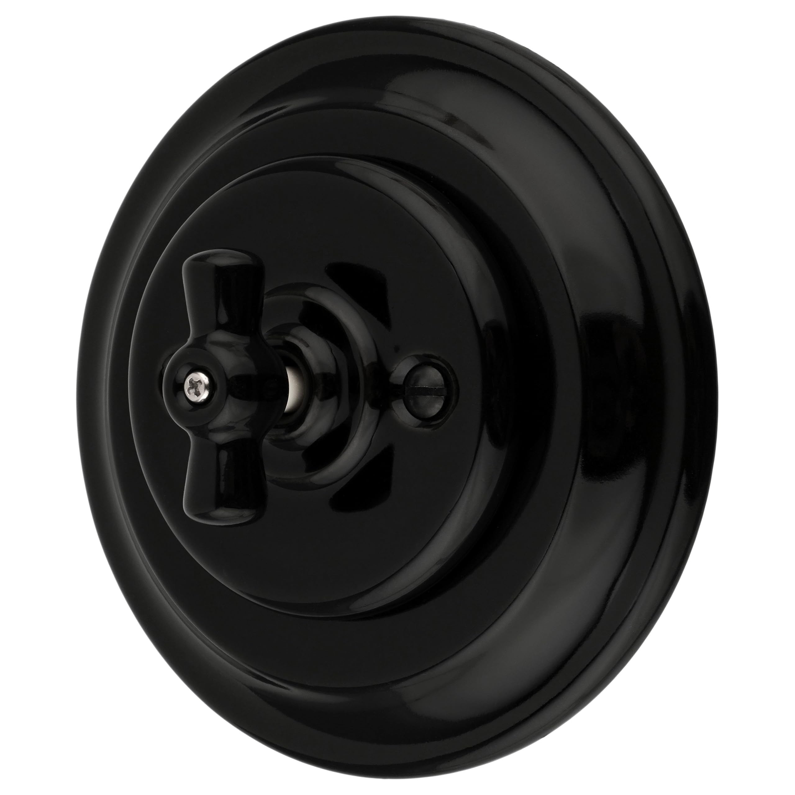 Flush-Mounted Porcelain Retro Rotary Button Bell Push Button All-in-One Series PR1 Black, Drehtaster I 1-fach 1-Weg