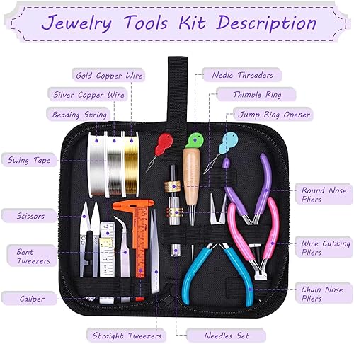 Miniatura 2 de shynek Kit de fabricación de joyas suministros para adultos con herramientas, alambres, hallazgos y dijes para hacer y reparar