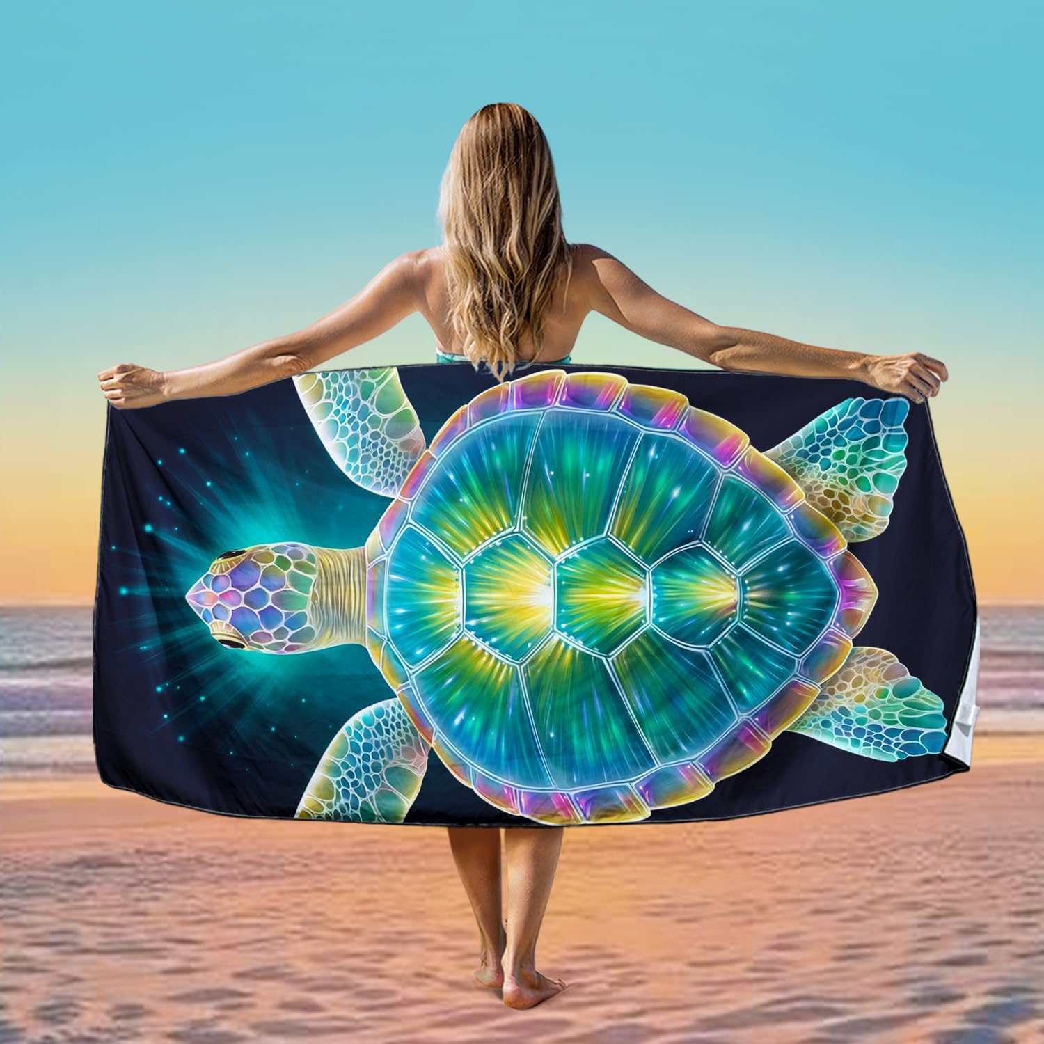 Sea Turtle Beach Towel Oversized 36x72 Inch, Sand Free Quick Dry Absorbent Microfiber Vibrant Ocean Marine Towel for Beach Pool Swimming Camping Gifts