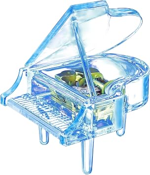 Blue - Piano Music Box Mechanical Clockwork Highend Acrylic Ornament | Transparent Crystal Piano Craft Exquisite Gift with Elegant Violin Brooch Music Canon