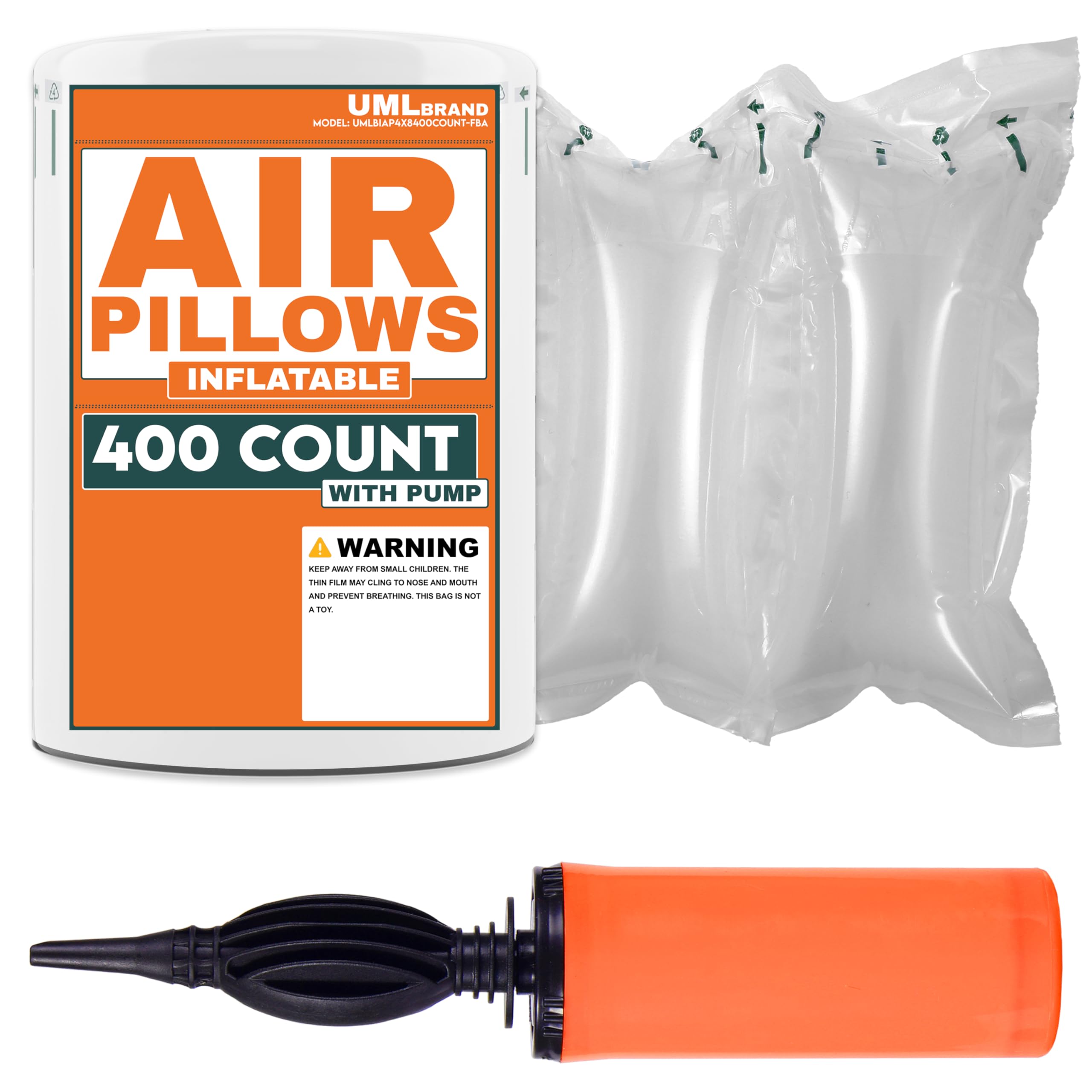 UML Brand 150 Count 4x8 Inflatable Air Pillows for Shipping with Pump - Shipping Packaging Filler - Packaging Air Bags - Use for Purse Pillows to Keep Shape for Bags