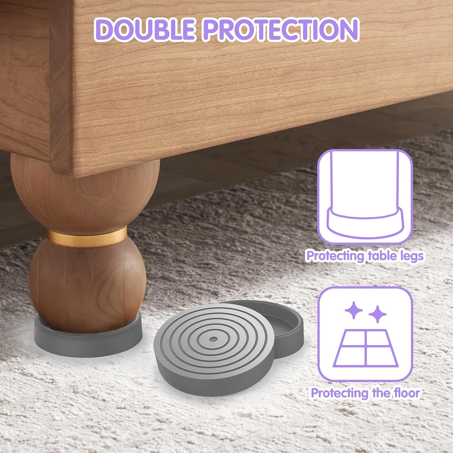 Furniture Coasters, Furniture Caster Cups - Non Slip Furniture Pads Hardwoods Floors - Non Skid Furniture Grippers, Round Silicone Furniture Feet Caps, (Grey, 4Pcs 4").