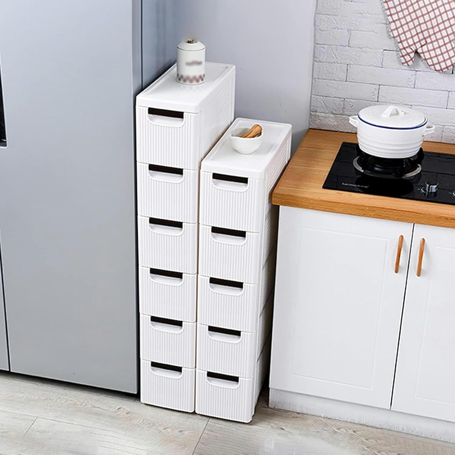 Storage Cabinet Stackable Storage Drawers Bathroom Thin Floor with Drawer, Toilet Side Shelf, Freestanding Organizer(4 Tier)