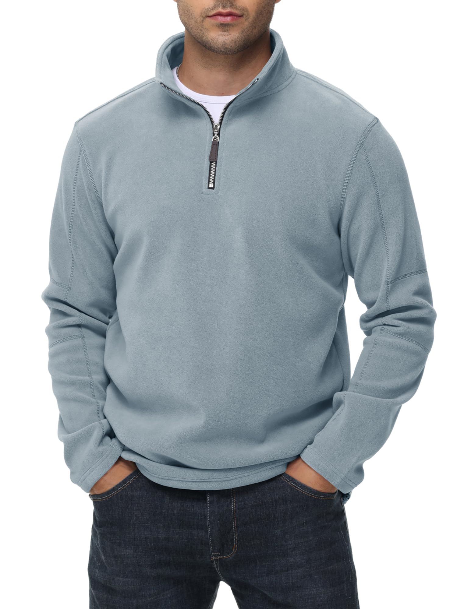 Livonmone Maglione da uomo in pile caldo, in micropile, mezza zip, per autunno e inverno
