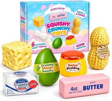 6PCS Crunchy Squishy Box Mystery Fun Asmr Feel Set Crunchy Squishies Stress Balls Blind Slow Return Squishies, Relief Hand Relax Desk Decor Party Favor Gifts for Adult #07 6PCS Crunchy Squishy Box