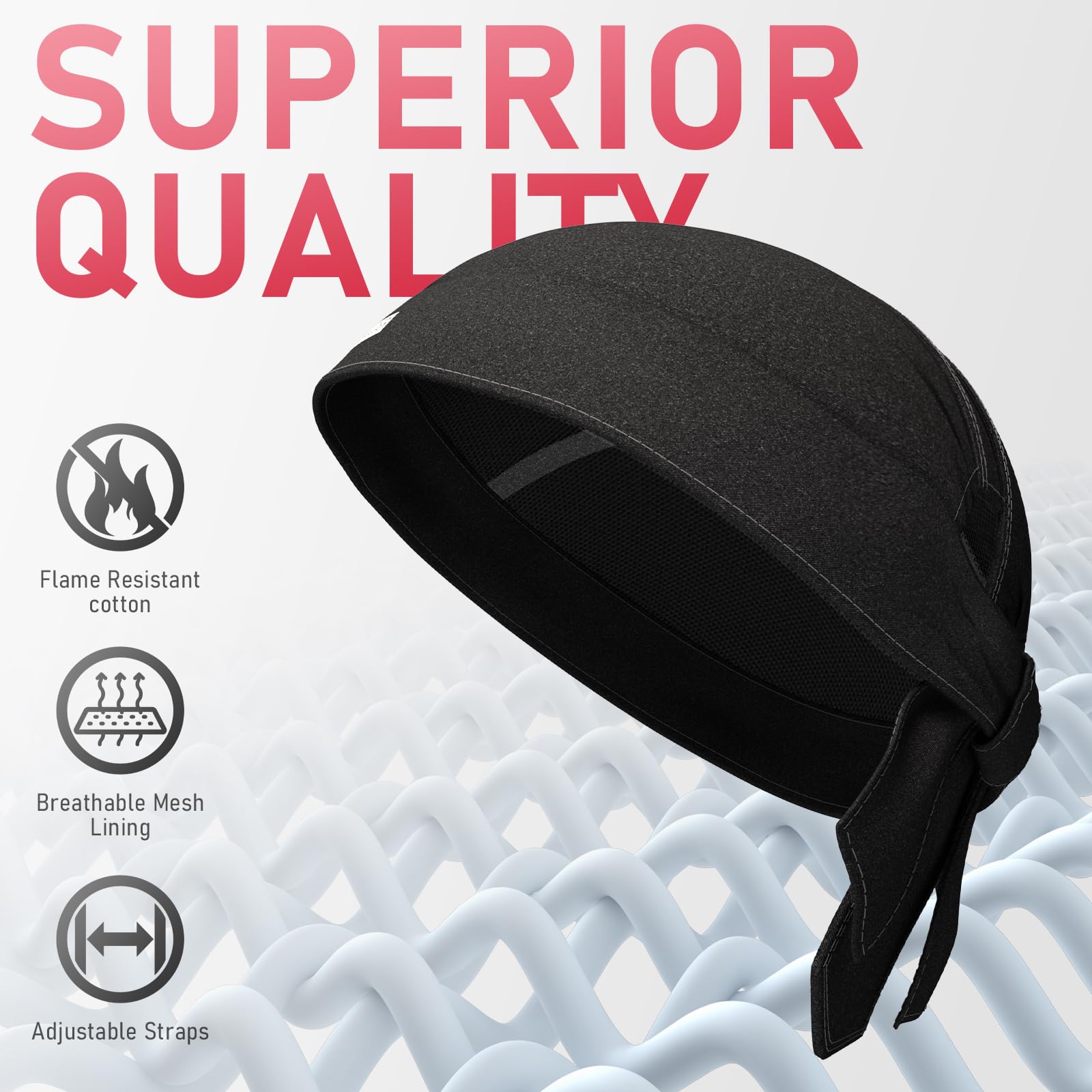 YESWELDER Welding Cap Flame-Resistant Protective Welders Cap Black Welding Hat for Men and Women Doo Rag Bandana Hat — view 3