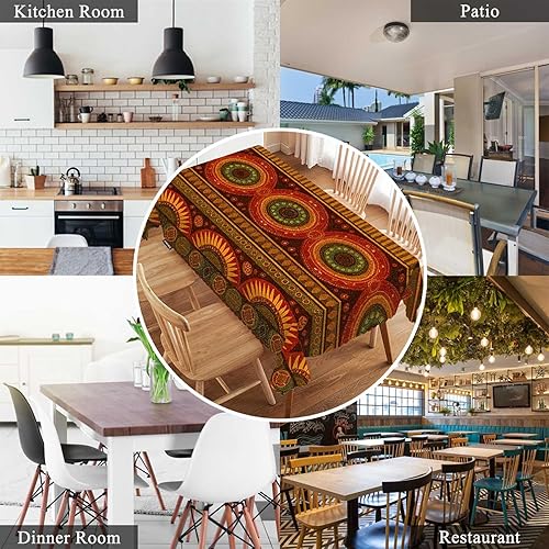 Miniatura 7 de Swono Mantel con diseño tribal y geométrico étnico, rayas africanas, color rojo, 50 x 72 pulgadas, para mesas rectangulares, bufé, fiestas, café,