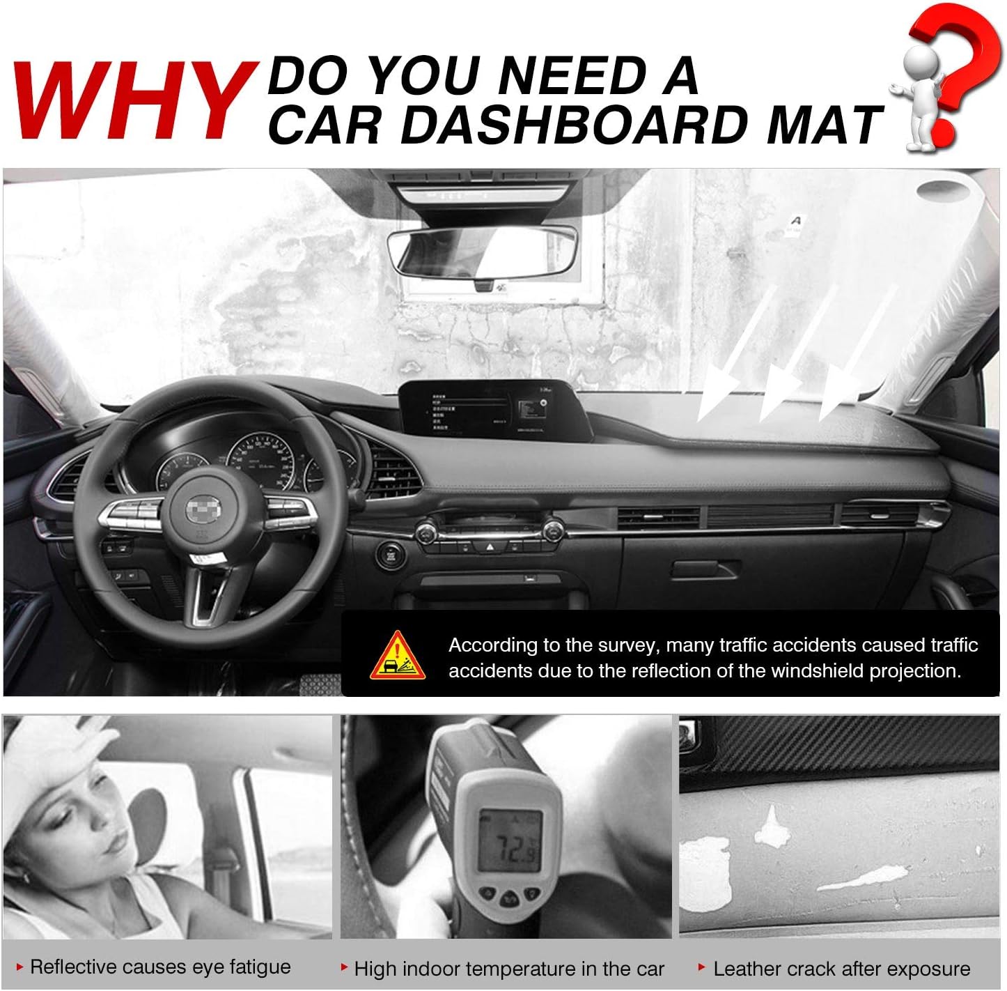 Autorder Dashboard Cover Mat for Mazda 3 2019-2025 Accessories Dash Cover Flannel Dash Mat Sunshade Glare UV Rays Protector (Without HUD)