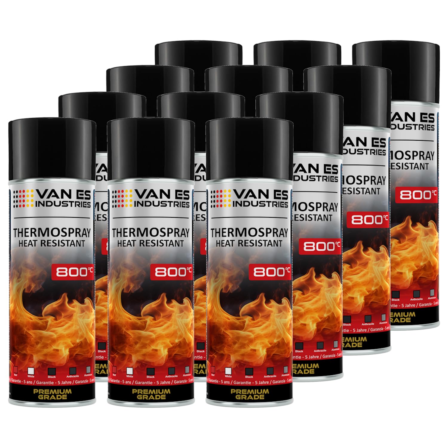 VE-INDUSTRIES 12x Ofenlack Ofenfarbe hitzebeständige Thermolack Kaminlack Farbe 800°C schwarz-matt 400 ml