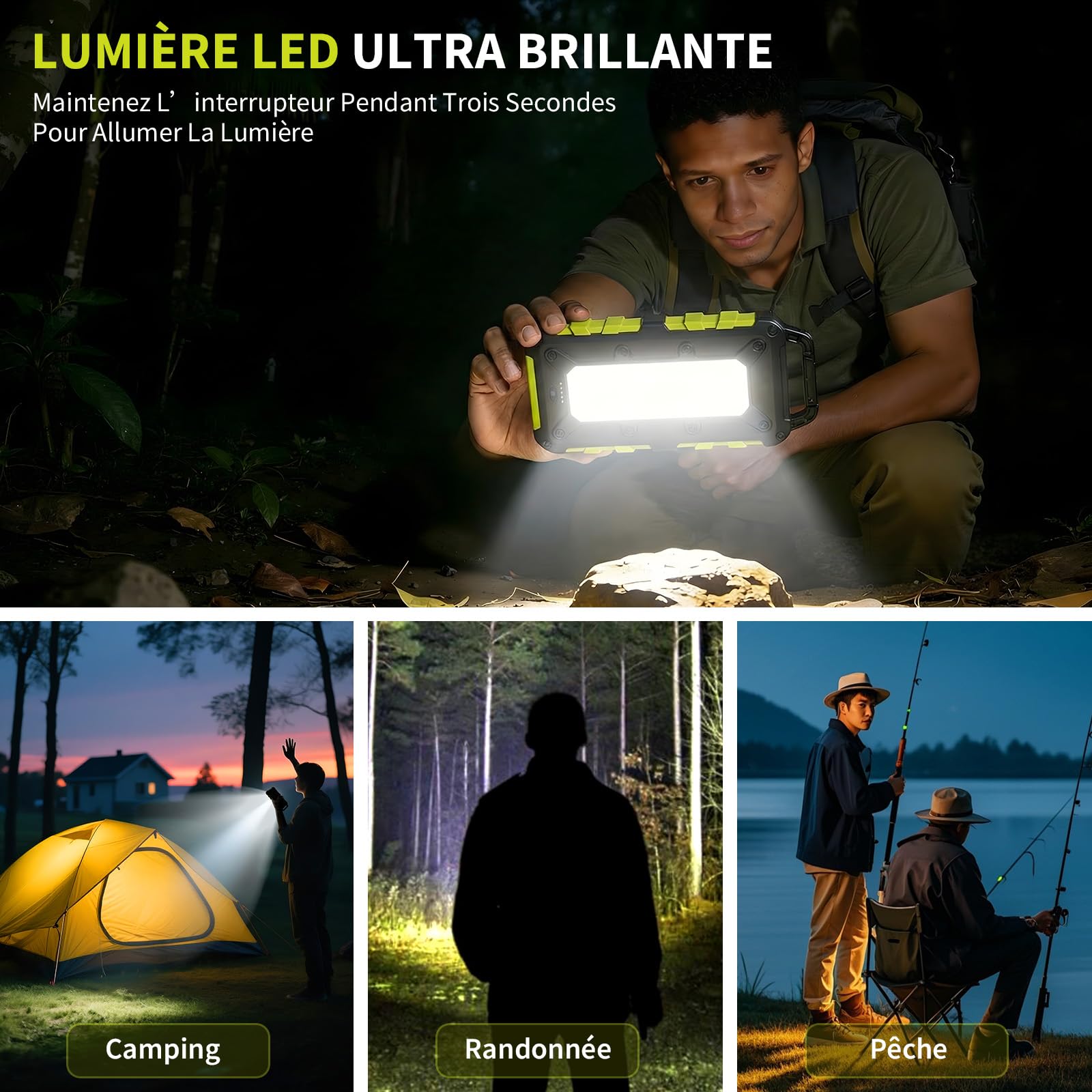 Batterie Externe Solaire 10000mAh PD 22,5W Chargeur Solaire avec 2 Ports USB et Une Entrée USB-C Charge Rapide Batterie Solaire Imperméable Compatible avec Téléphone Tablette Camping Vert