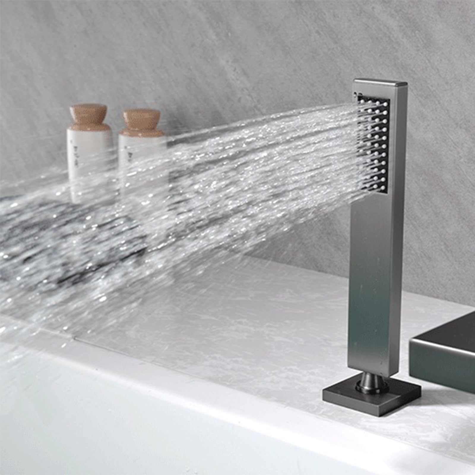 Grifo Mezclador de Bañera Y Ducha con Efecto Cascada 3 Orificios para Montaje En Cubierta Monomando Gris