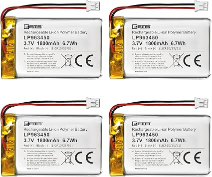 EEMB 3.7V 963450 1800mAh Lipo Battery Rechargeable JST 2.0mm, 4-Pack