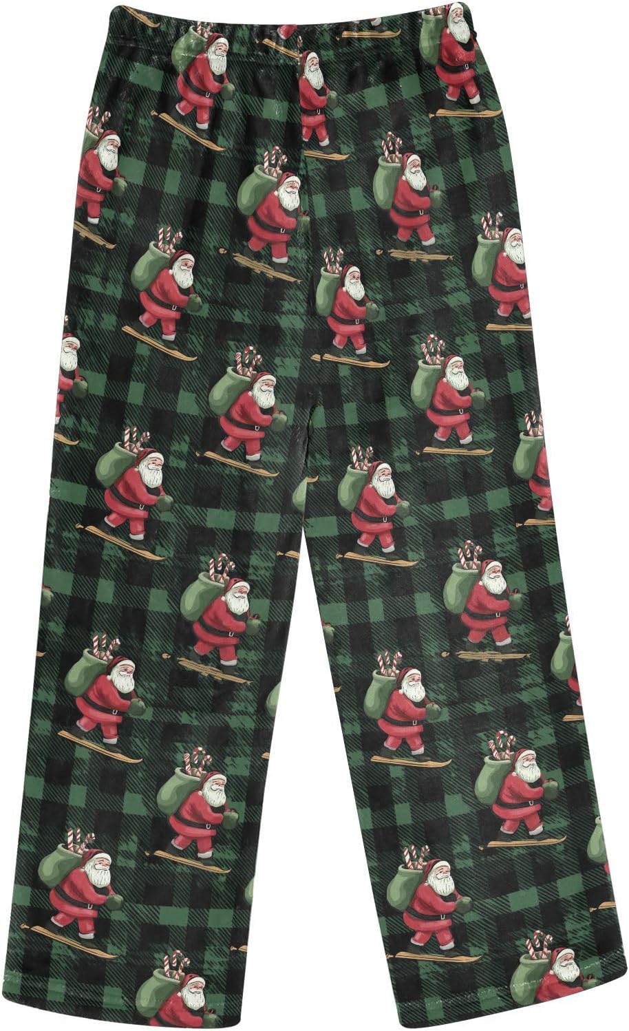 visesunny Santa Claus Skis Plaid Green Boys Pants for Kids Fleece Bottoms Long Jogger Pants Trousers with Pockets Size 6-14Y