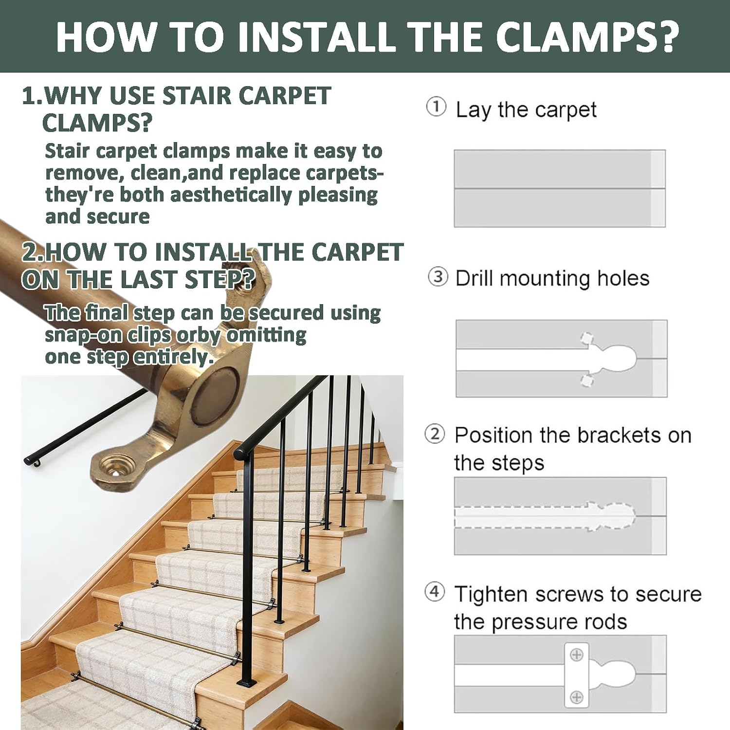 Brass Stair Rods for 1/2" Thick Carpets - 42in Decorative Rods Set (13pcs) for Elegant Staircase Décor & Secure Carpet Fixing - Durable & Stylish Home Upgrade