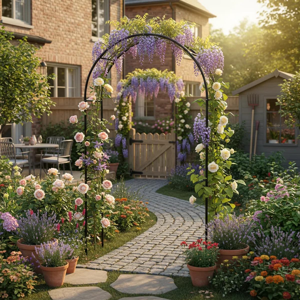 Galvanized Metal Garden Arbor,7.6ft H x 4.6ft W,Rust-Resistant Heavy-Duty Garden Arch Trellis for Climbing Plants Vines Roses, Ideal for Weddings, Bridal Events, Halloween, Christmas & Outdoor Decor