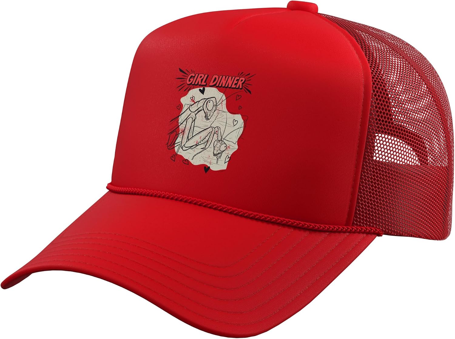 Girl Dinner | Funny Praying Mantis - Sarcastic Trucker Hat with Adjustable Mesh Back