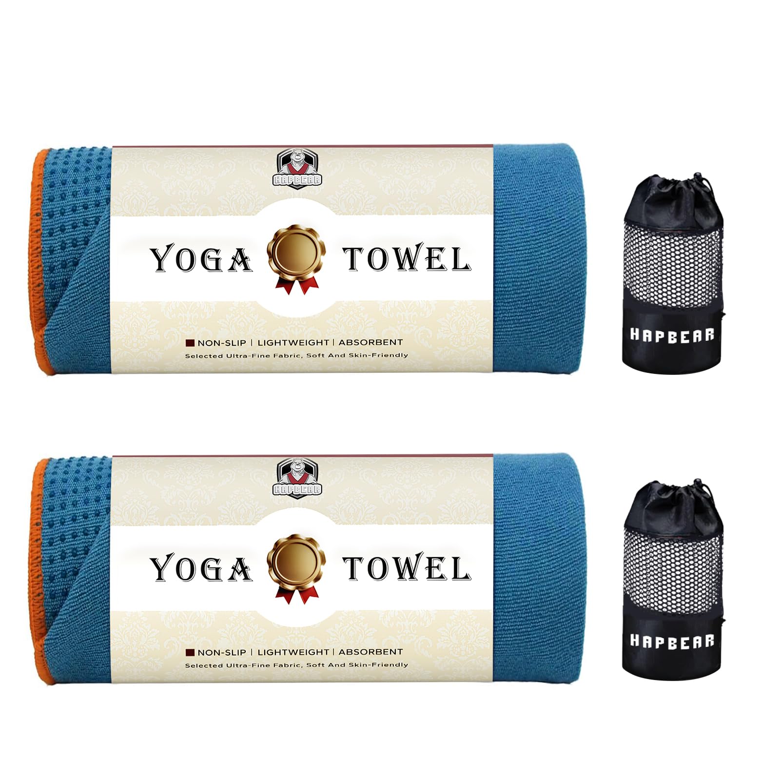 HAPBEAR Paquete de 2 Toalla de Yoga Antideslizante 183x62cm | Microfibra Supeabsorbente y Suave, Ideal para Yoga Caliente, Pilates y Ejercicio Fitness