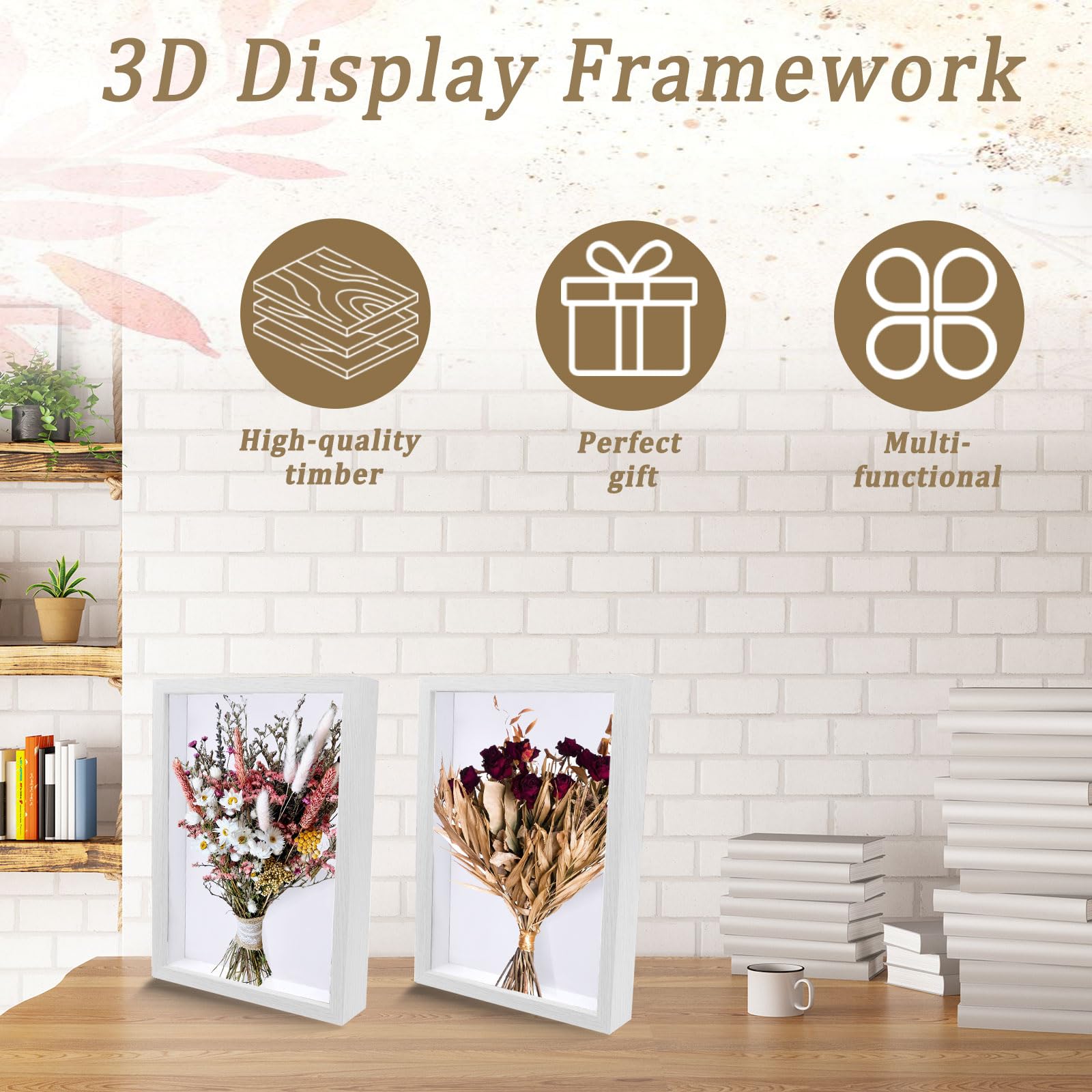 Cadre Photo Profond A4 Avec Vitre - Pour Fleurs Séchées, Souvenirs 3D - DIY Décoration Intérieure - Bois Blanc - 2