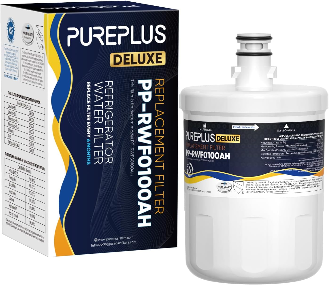 PUREPLUS NSF/ANSI 401, 53, 42 & NSF P473 Certified Replacement for LG LT500P, ADQ72910901, GEN11042FR-08, Kenmore 9890, 469890, HDX FML-1, ADQ72910907 Refrigerator Water Filter, 1Pack