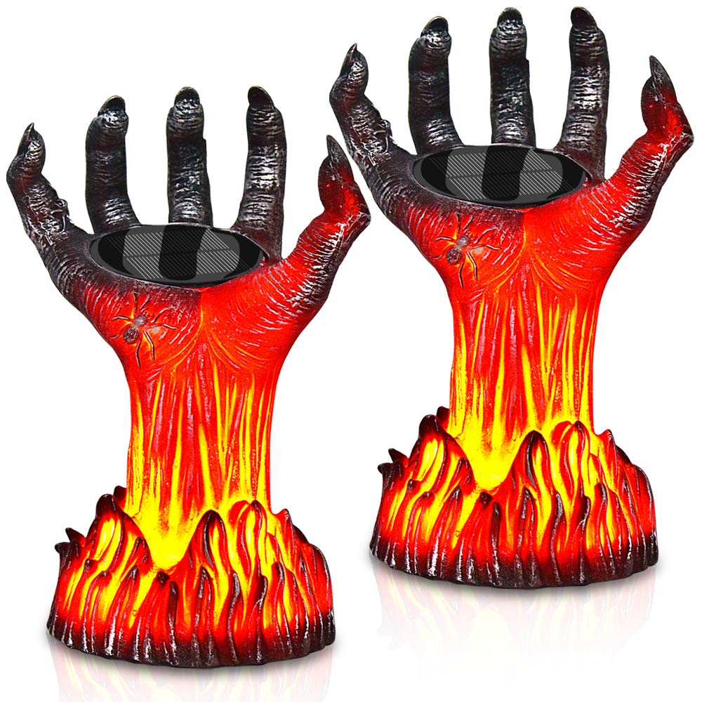 MAOKOT Solar Lights Outdoor, Solar Powered Burning Witch Hand Lights, Flickering Flame Lantern Lights, Solar Landscape Decorative Lighting for Porch, Yard, Garden, Lawn,2 Pack