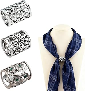 3Pcs Scarf Ring Slide Clips for Women Western Neck Rings and Slides for Scarves Vintage Silver Tone Metal Buckle Holder Charms Clasps