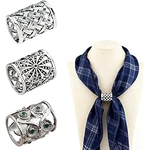 3Pcs Scarf Ring Slide Clips for Women Western Neck Rings and Slides for Scarves Vintage Silver Tone Metal Buckle Holder Charms Clasps