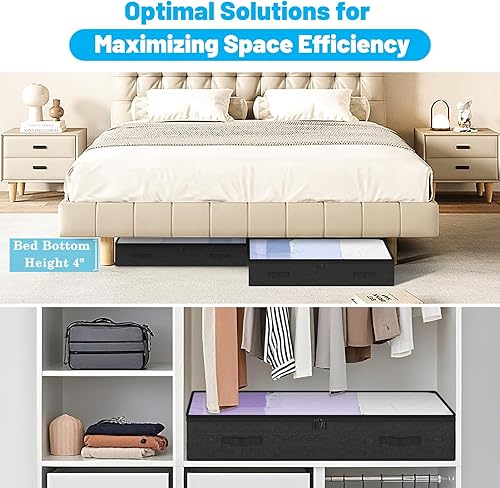 Miniatura 4 de Cajón de almacenamiento bajo de 4 pulgadas para debajo de la cama, paquete de 2 contenedores ligeros para almacenamiento de ropa debajo de la cama