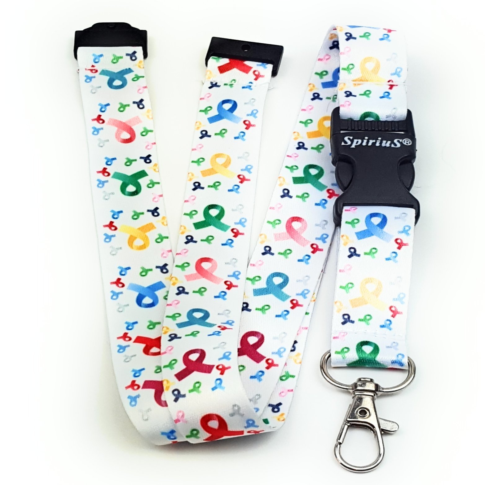 SpiriuS Neck Strap Lanyard With Strong Metal Clip for ID Badge Holder, Key Holder (Rainbow Cancer Logo on White)