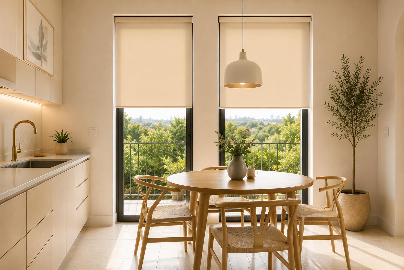 Estoralis | GOVE | Tenda a rullo disegno moderno | Traslucida tinta unita | Beige | 180 x 235 cm (larghezza/altezza) dimensione del tessuto 177 x 230 cm. | Tende per finestre e porte