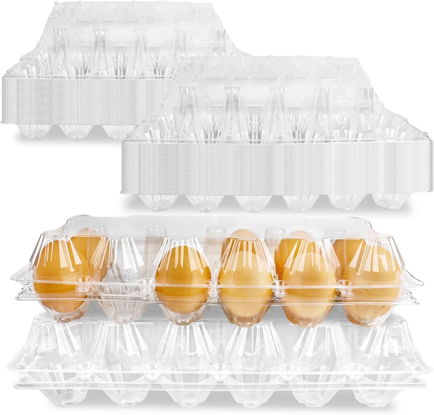 130 Pack Plastic Egg Carton Bulk 12 Count Clear Eggs Basket Container Reusable Dozen Egg Carton Empty Chicken Eggs Tray Hold for Chicken Farm Home Ranch Commercial Business Market Display, 2 x 6 Grids