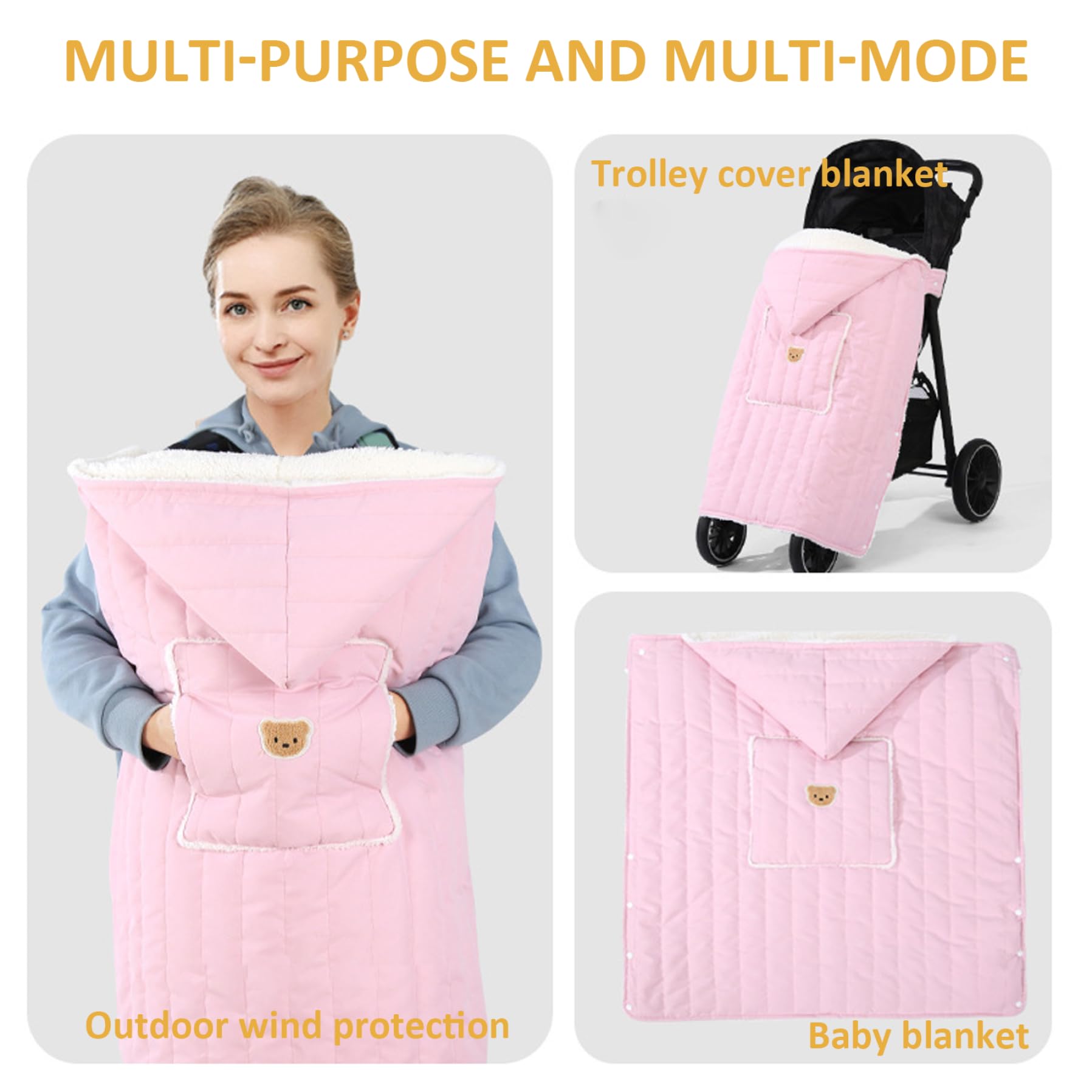 Housse de porte-bébé chaude et coupe-vent pour l'hiver, veste de porte-bébé avec capuche et poche avant pour poussette