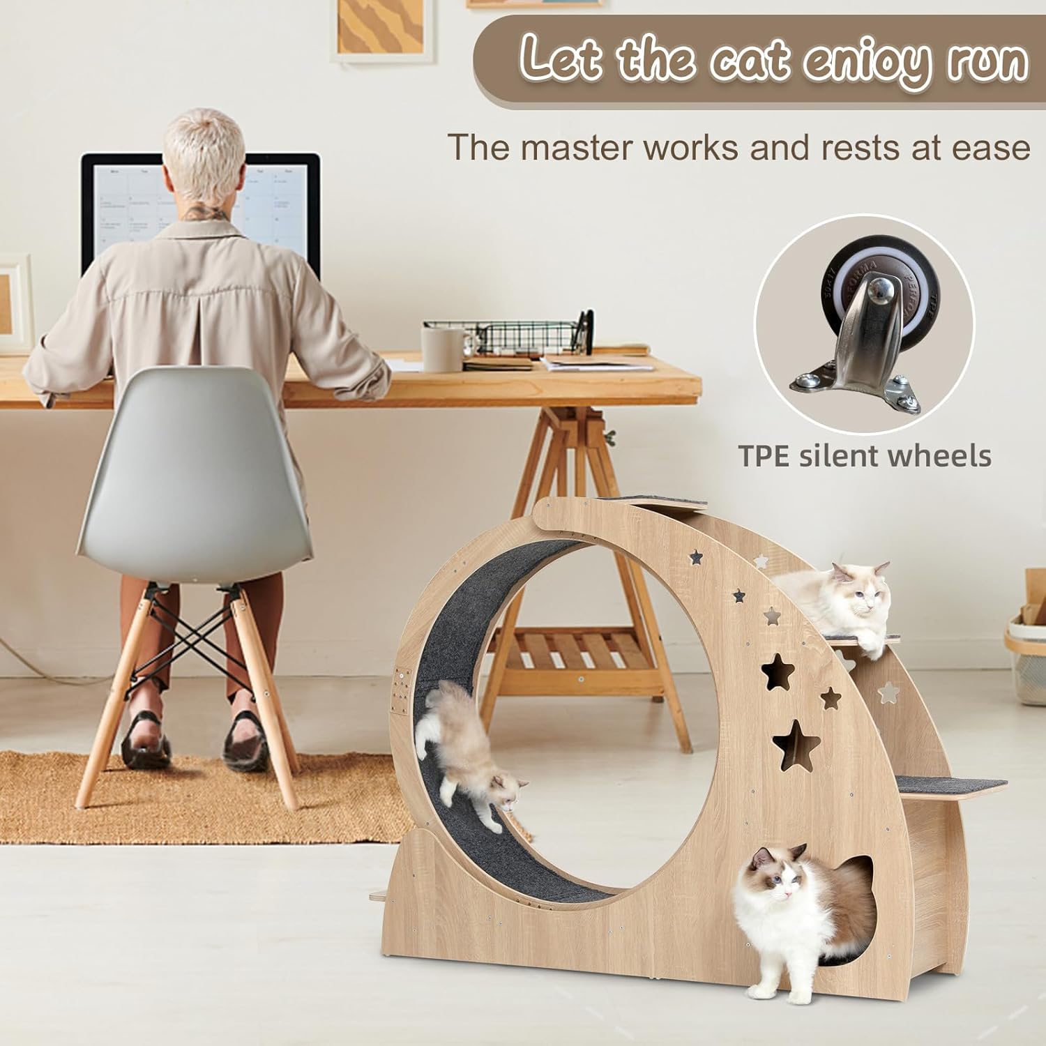 5-in-1 Cat Wheel,Cat Exercise Wheel,41.3" High Large Cat Wheels for Indoor Cats,Cat Treadmill Running Wheel for Indoor Cats with Silent Wheel,Cute Furniture Toys