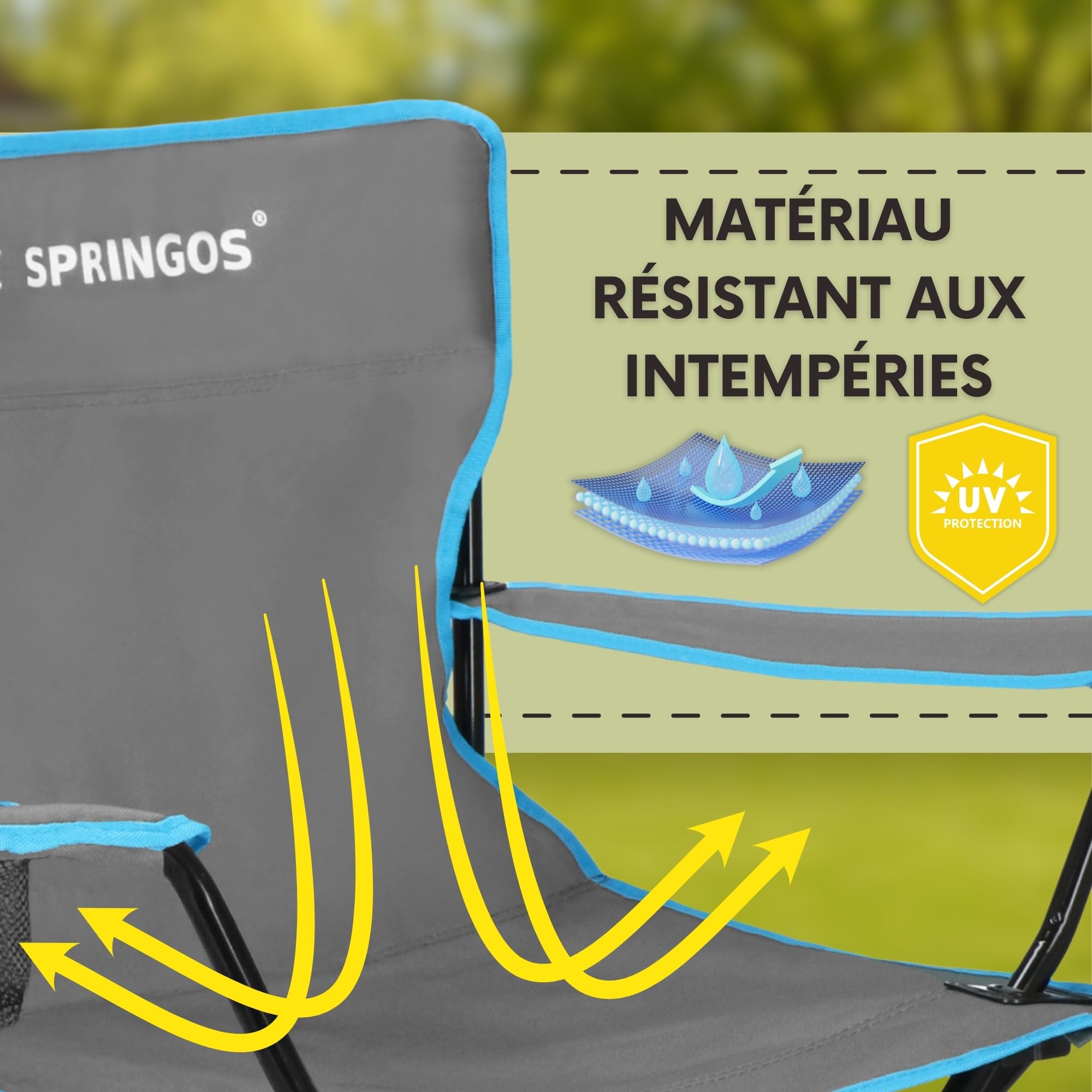 SPRINGOS Ensemble Camping Pliant 3 Pièces – Table + 2 Chaises avec Porte-Gobelet, Sac Transport, Réglage Hauteur – Pêche Festival Jardin Balcon Plage