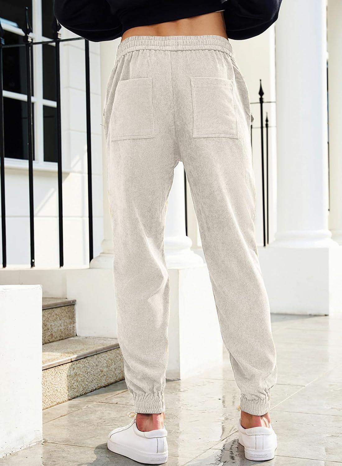 JMIERR Mens Corduroy Joggers Pants Casual Cargo Pants Drawstring Elastic Waist Baggy Tapered Sweatpants with Pockets - Image 2