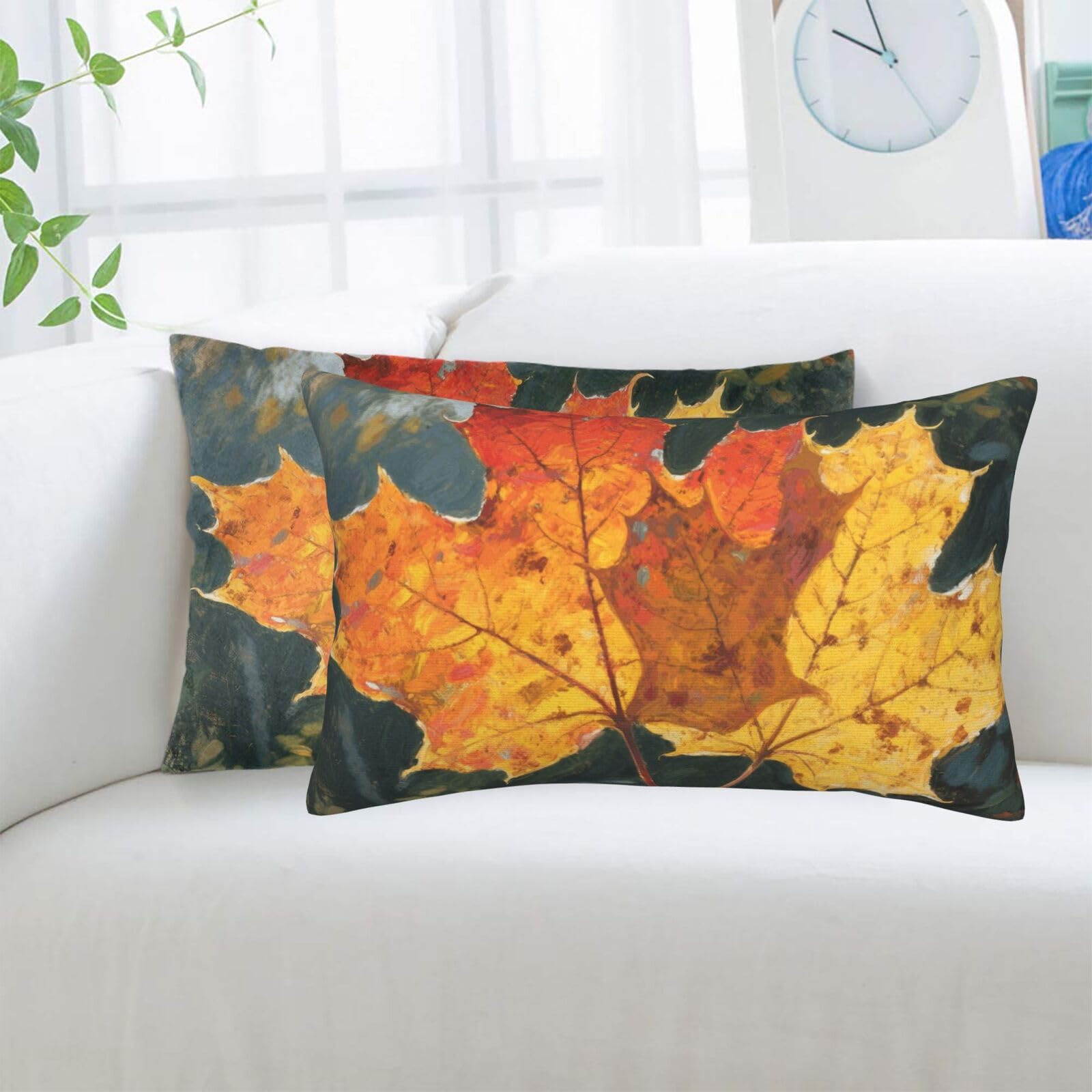 2 Pack Standard Pillowcases Sets, Ultra Soft Comfort Microfiber Plush Pillow Cases Autumn Leaf Decorative Throw Pillow Cover with Hidden Zipper for Bedroom, Sofa, Couch,14"X20"