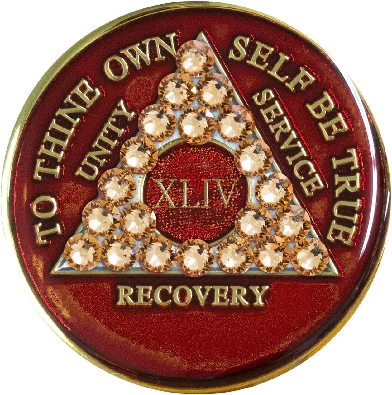 AA Chip | Sobriety Coin | Recovery Gift | Red AA Medallion with Gold Bling