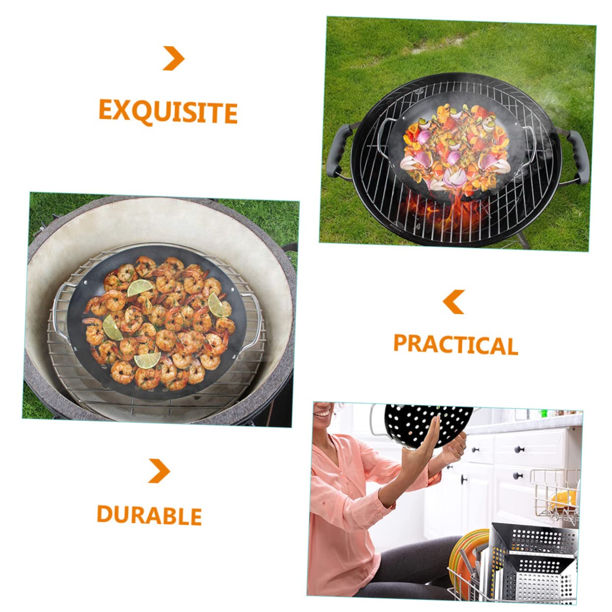 Sosoport Cestello per Barbecue in Acciaio al Carbonio Nero Rivestimento Antiaderente e Doppia Maniglia, Design a Grandi Fori per Grigliate All’aperto in Casa