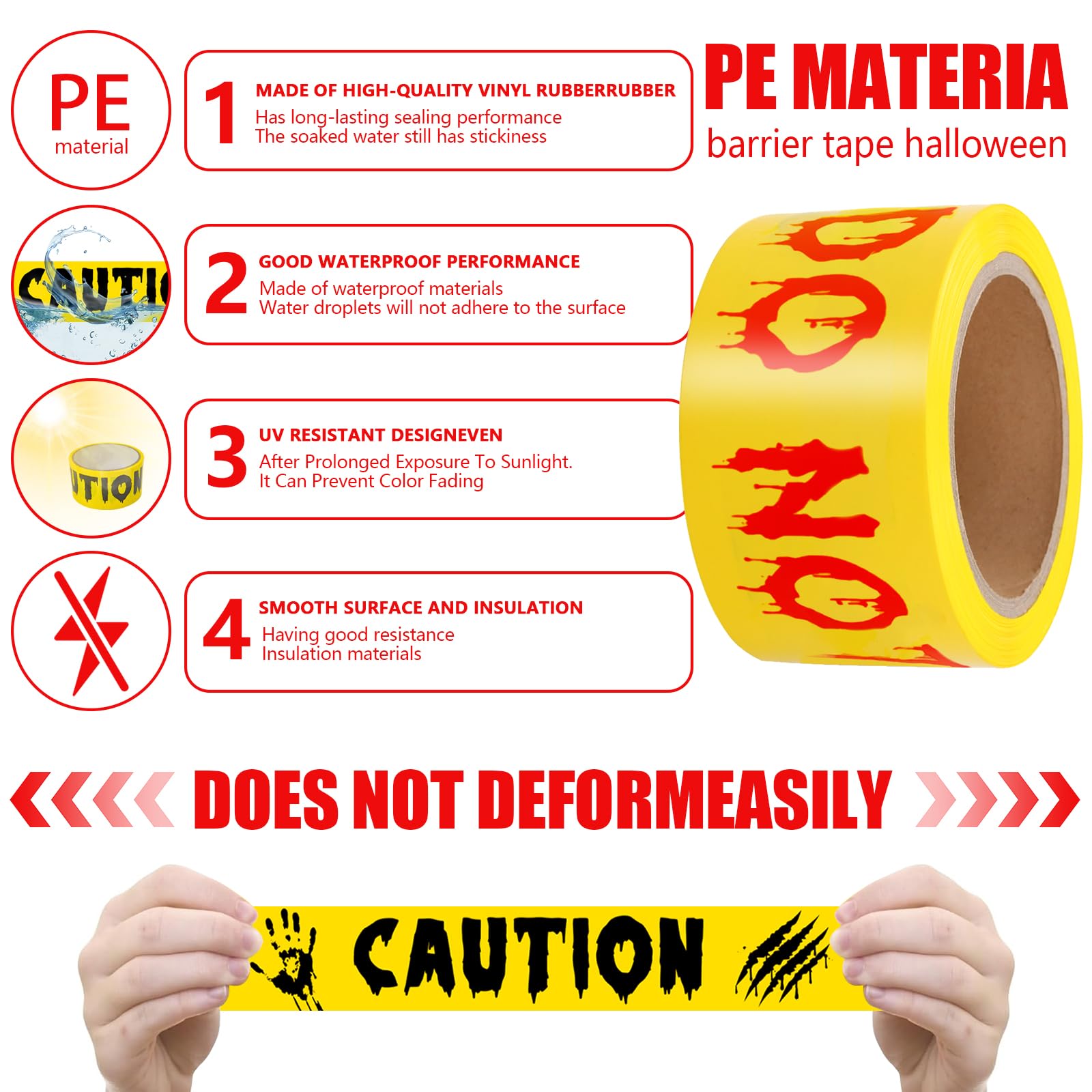 2pcs Halloween Decorations Outdoor accessories Caution Tape Do Not Enter amd Caution Yellow Warning Tape 25 M X 4.8 Cm for Parties Zombie Decor Haunted Houses Safety Tapes for Workplace Danger Areas - Image 3