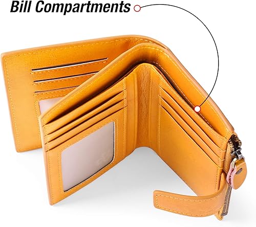 Miniatura 7 de GOIACII - Cartera pequeña para mujer de cuero genuino con bloqueo RFID, bolsillo con cremallera, plegable, tarjetero con ventana para