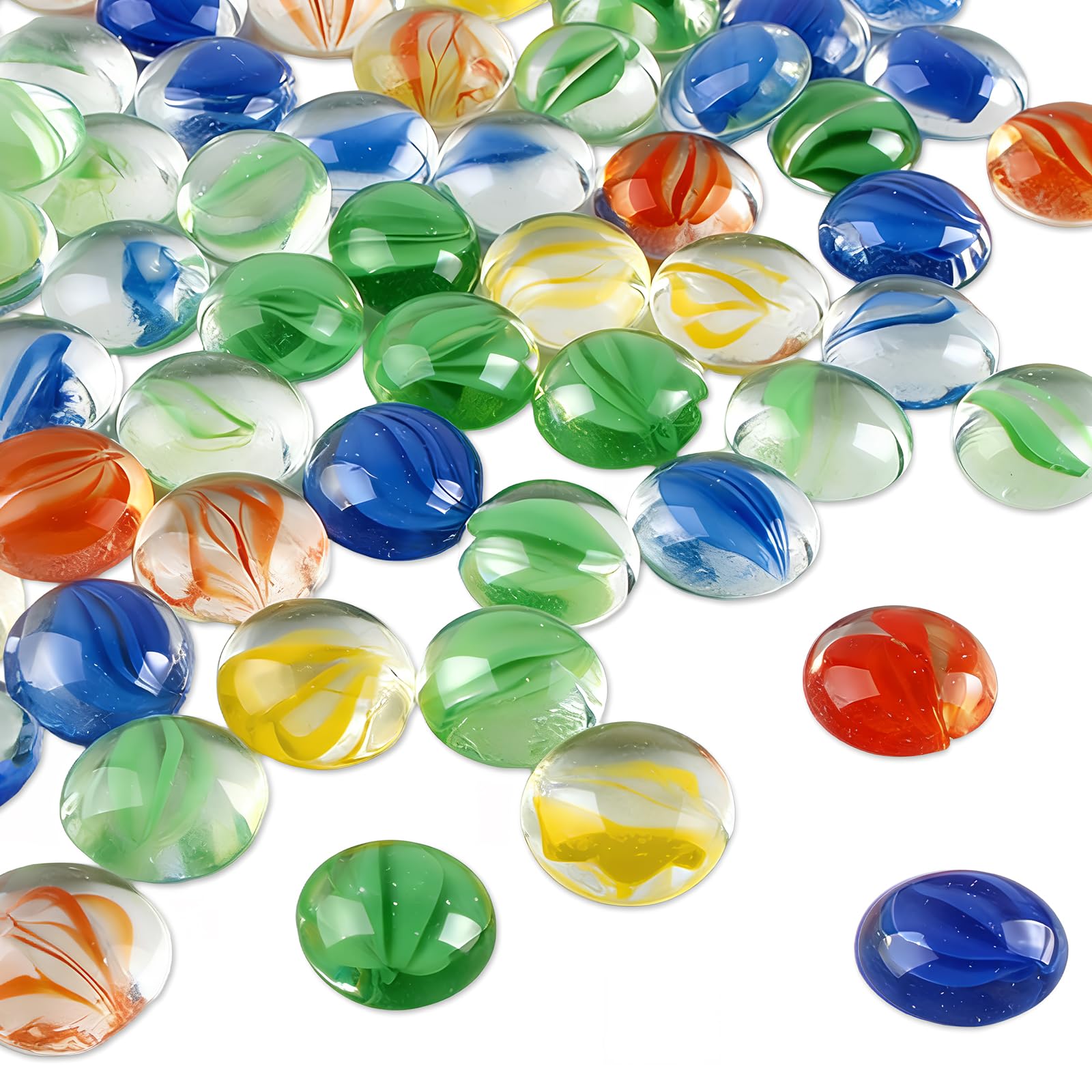 dellyy Galets Décoratifs en Verre Multicolores 100 Pièces, 16–20 mm, Billes Plates, Galets pour Vases, Aquarium, Hydroponie, Remplissage de Vase & Décoration (Couleur Claire)
