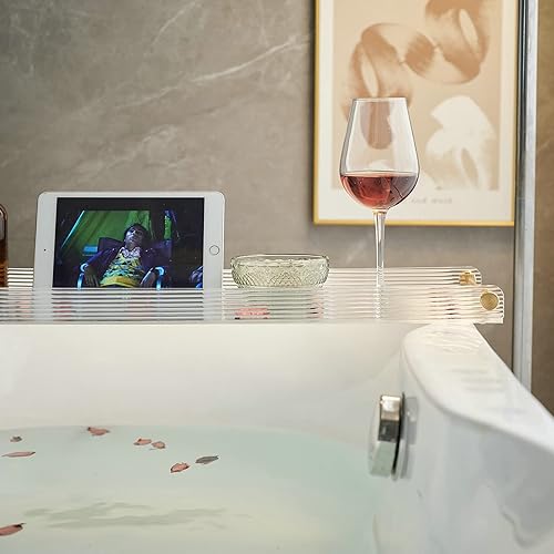 Miniatura 5 de Bandeja de bañera de acrílico para bañera, bandeja de bañera antideslizante con asas doradas cepilladas