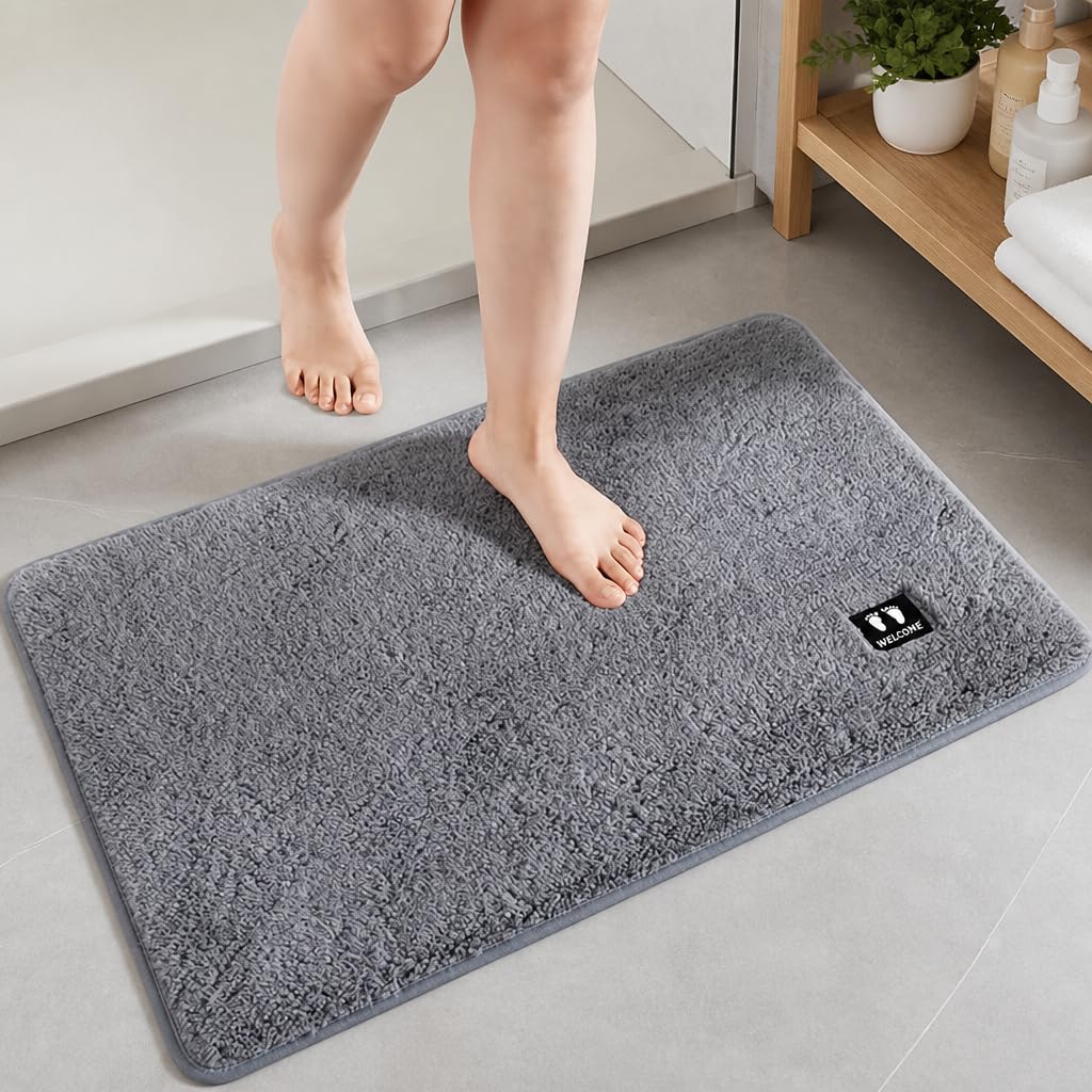 Ultra Soft Microfiber Bath Mat 40 x 60 cm | Super Absorbent Anti-Skid Washable Bathroom Floor Mat | Quick Dry Non-Slip Rug for Bathroom, Toilet, Kitchen & Bedroom | Grey-image-26