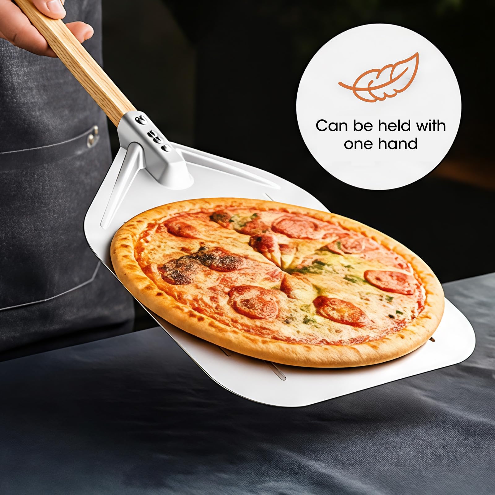 Pelle à Pizza 12 Pouces Perforée Professionnelle, Pelle Pizza avec Poignée en Bois Amovible, Acier Inoxydable, pour la Cuisson de Pizzas, Pain, Tartes, Gaufres et Biscuits (40 x 30 cm)