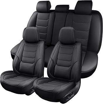 Leather Car Seat Covers Full Set Breathable Automotive Seat Protectors, Waterproof Universal Fit for Most Cars, SUVs, Trucks Black, Full Set