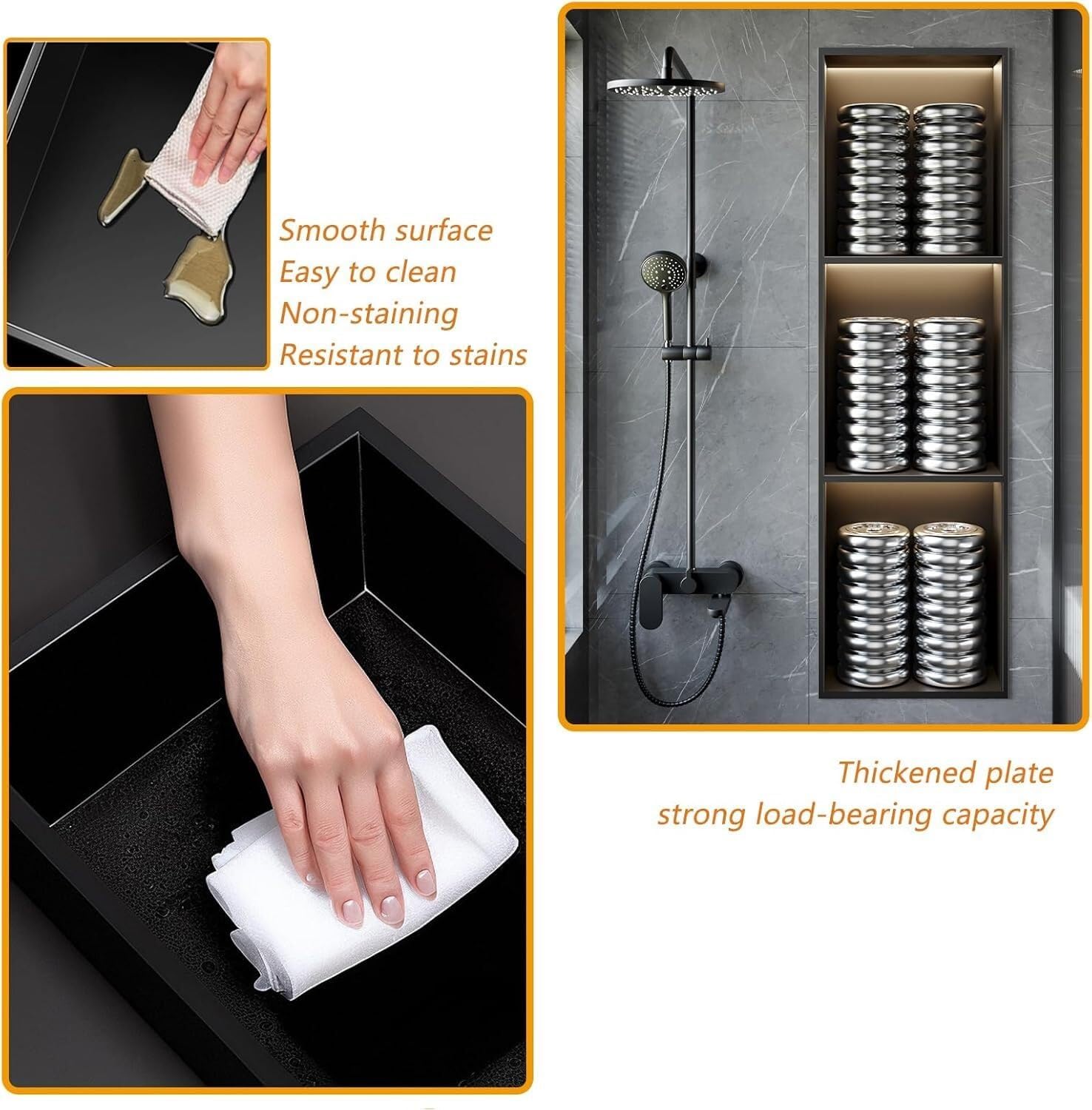 304 Stainless Steel Built-in Shower Niche - Grey Bathroom Storage Solution for Organized & Stylish Shower Space - Effortless Storage & Modern Design