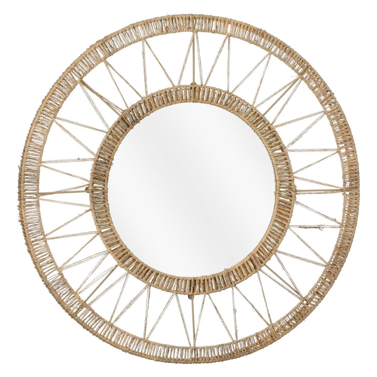 MICA Decorations Wandspiegel Ludy – Rundspiegel Ø60 cm in Hellbraun, Jute, Boho-Charme