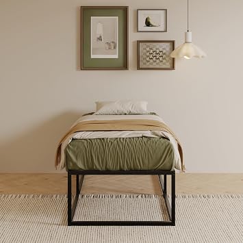 EMODA Small Single Bed Frame 75x190 cm with Sturdy Slats Support, Black | 46 cm High Heavy Duty Metal Small Single Bed Frame, Large Underbed Storage, Noise Free, Easy Assembly